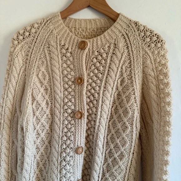 Ireland Cream Hand Knit Wool Cardigan Size M - Picture 3 of 8